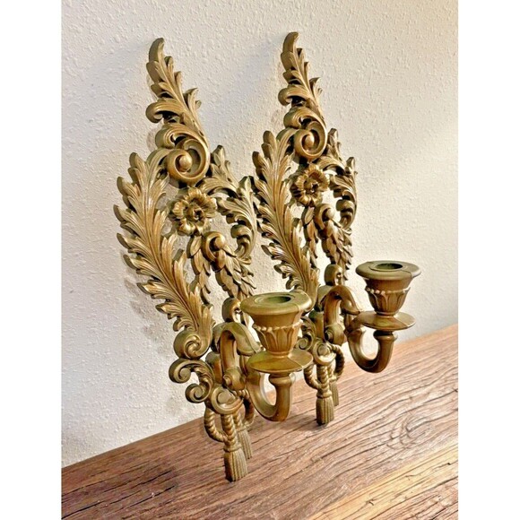 Vintage Burwood Set of 2 Wall Sconces Candle Holders Hollywood Regency Used - Picture 1 of 11
